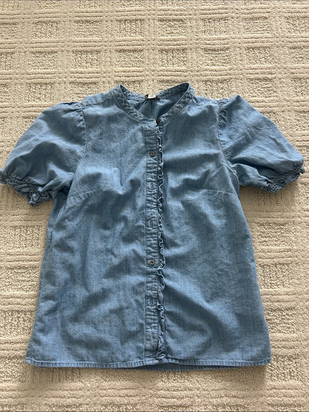 J. Crew Light Blue Denim Ruffle-Front Blouse